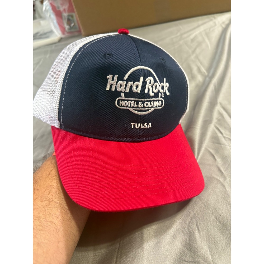 Hard Rock Hotel Casino Tulsa Trucker Hat Navy Red White Mesh Snapback Cap